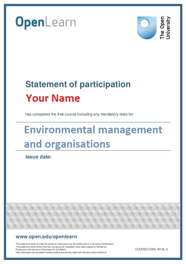 Environmental management and organisations Free Online Course